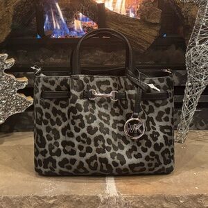 Michael Kors Black and Gray Leopard Tote